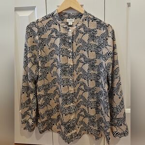 J. Crew Women's Zebra Print Shirt - Black and Tan